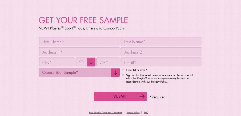 FREE SAMPLE NEW! Playtex® Sport® Pads, Liners and Combo Packs