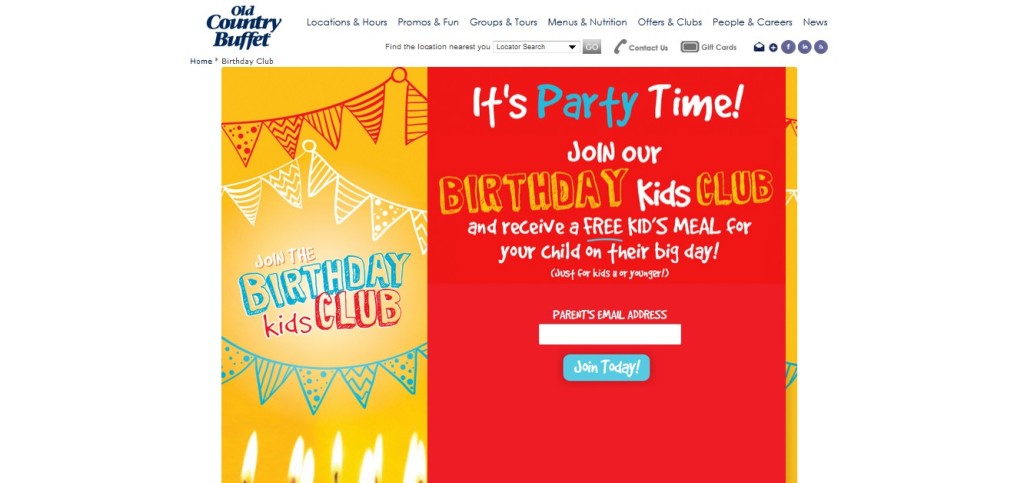 Free Birthday Kid's Meal at Old Country Buffet USA 1