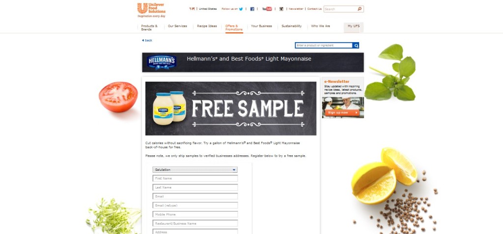 Free Hellmann’s® and Best Foods® Light Mayonnaise Sample1