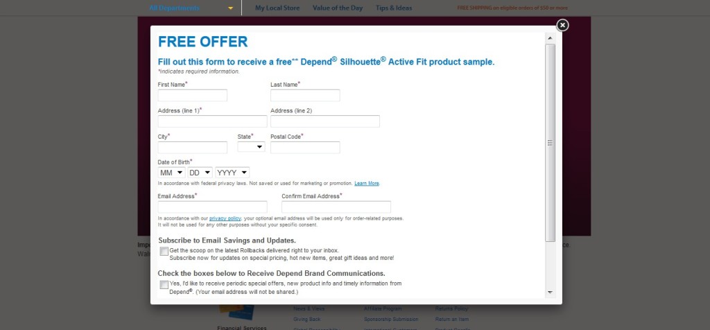 Free NEW Depend Silhouette Active Fit at Walmart form