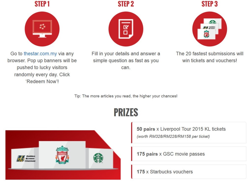 50 pairs x Liverpool Tour 2015 KL tickets and more to be won at The Star Malaysia1