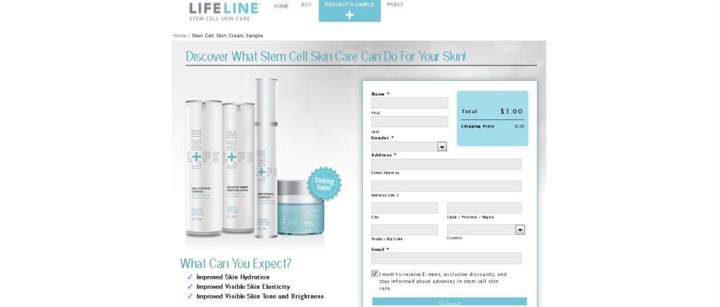 Free Lifeline Stem Cell Skin Care Sample Form