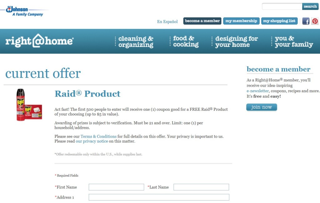 Free Raid® Product at Right At Home USA1