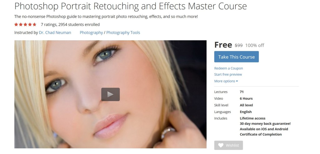 Free Udemy Course on Photoshop Portrait Retouching and Effects Master Course