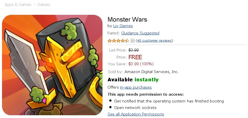 Free Android App at Amazon Monster Wars