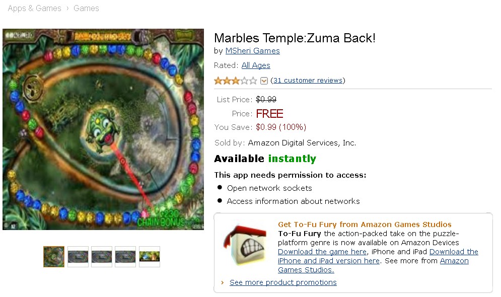 Free Android Game @ Amazon Marbles TempleZuma Back