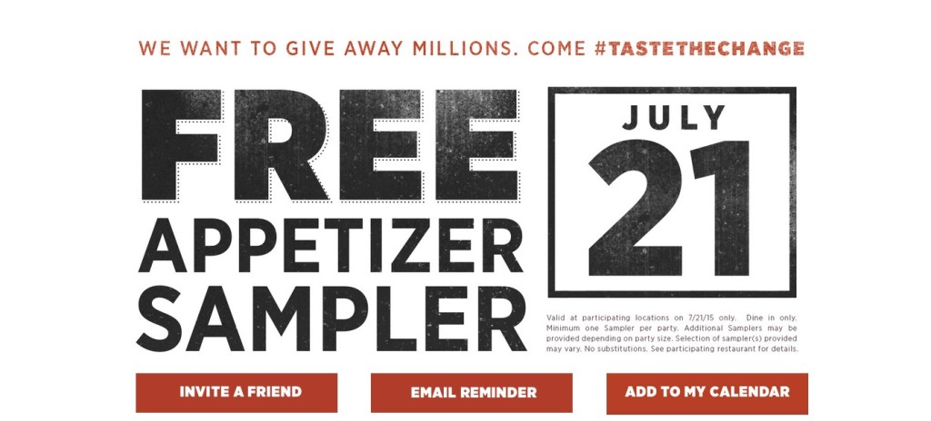 Free Appetizer Sampler at Applebees