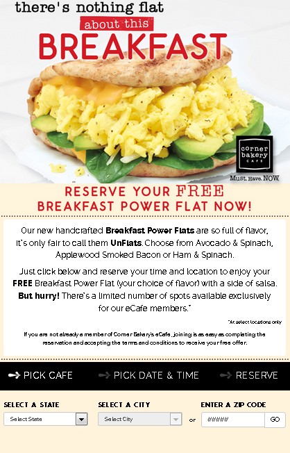 Free Breakfast Power Flat now at Corner Bakery Cafe