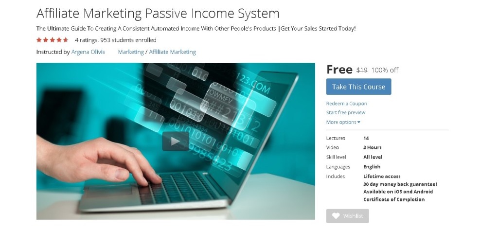 Free Udemy Course on Affiliate Marketing Passive Income System