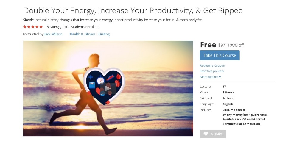 Free Udemy Course on Double Your Energy, Increase Your Productivity, & Get Ripped