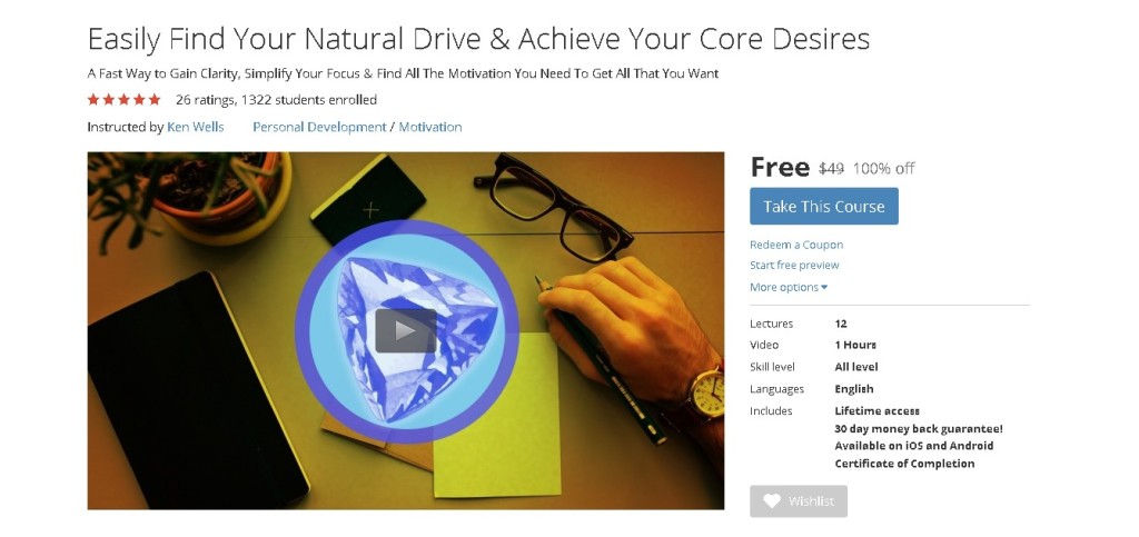 Free Udemy Course on Easily Find Your Natural Drive & Achieve Your Core Desires