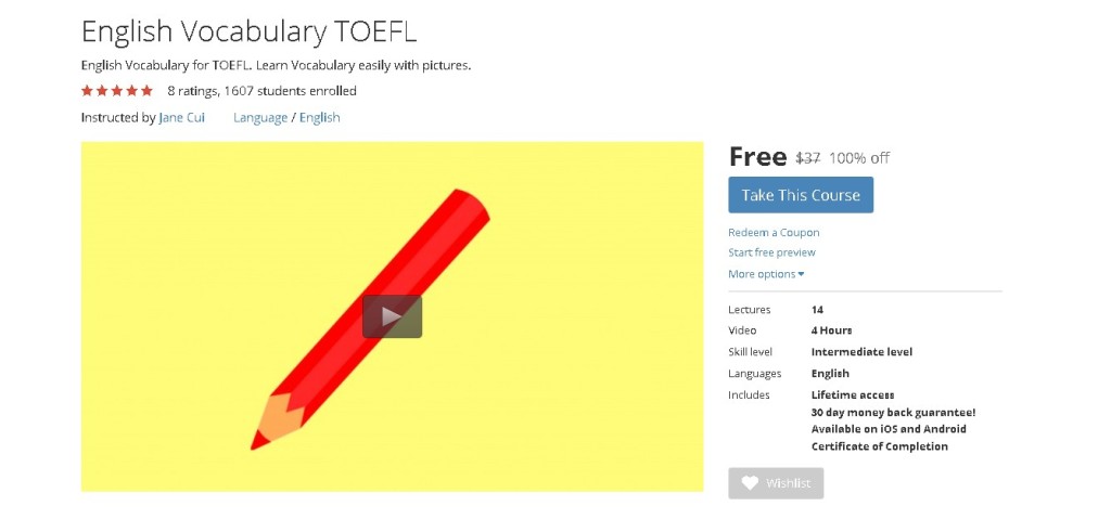 Free Udemy Course on English Vocabulary TOEFL