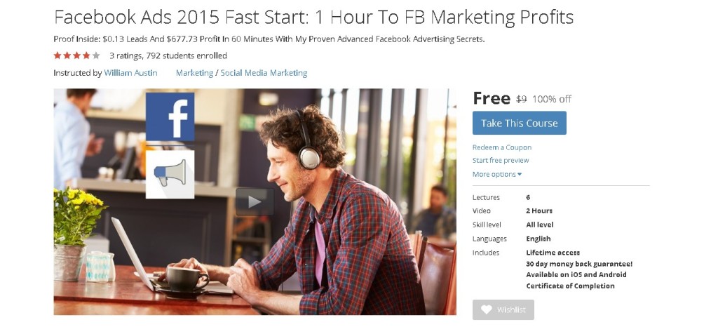 Free Udemy Course on Facebook Ads 2015 Fast Start 1 Hour To FB Marketing Profits