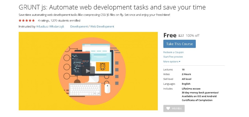 Free Udemy Course on GRUNT js Automate web development tasks and save your time