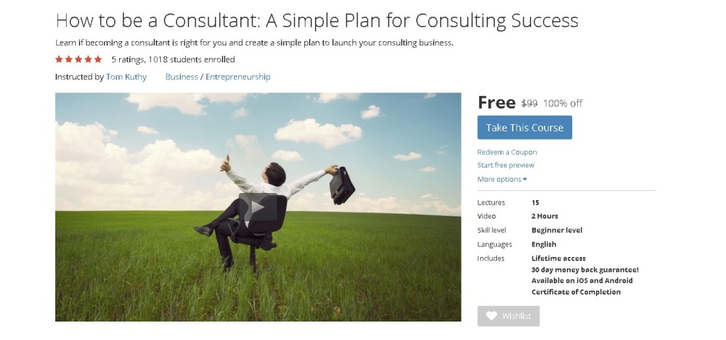 Free Udemy Course on How to be a Consultant A Simple Plan for Consulting Success