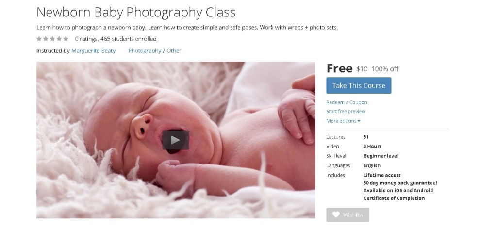 Free Udemy Course on Newborn Baby Photography Class