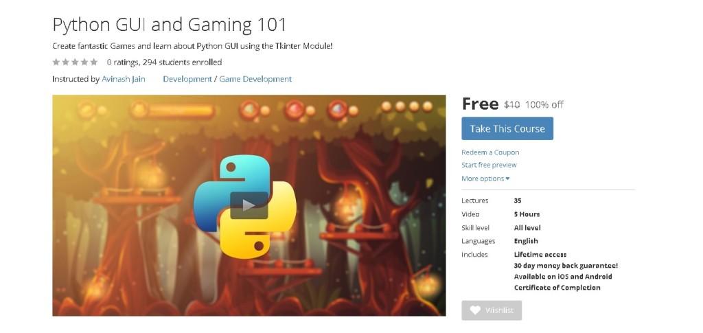 Free Udemy Course on Python GUI and Gaming 101