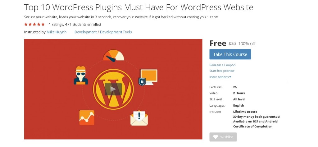 Free Udemy Course on Top 10 WordPress Plugins Must Have For WordPress Website