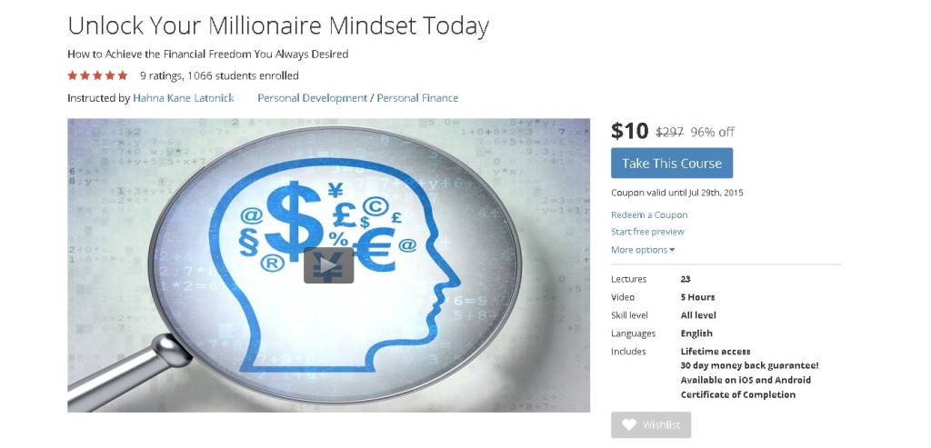 Free Udemy Course on Unlock Your Millionaire Mindset Today