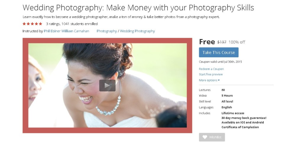 Free Udemy Course on Wedding Photography Make Money with your Photography Skills