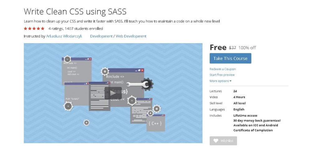 Free Udemy Course on Write Clean CSS using SASS