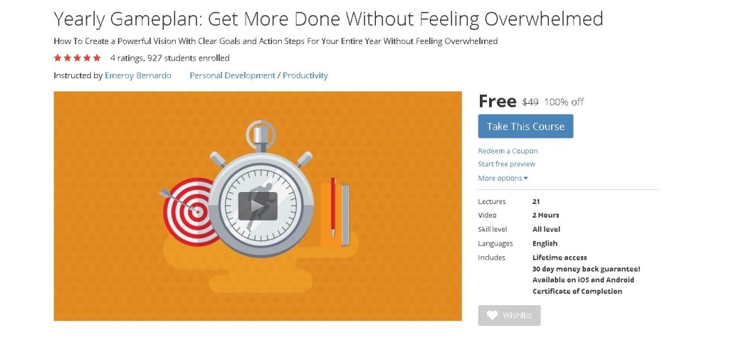 Free Udemy Course on Yearly Gameplan Get More Done Without Feeling Overwhelmed