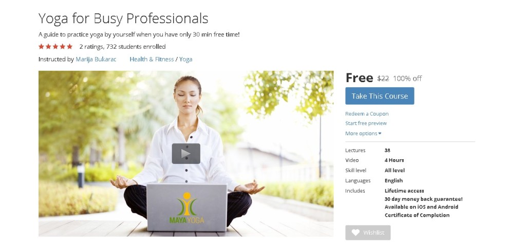 Free Udemy Course on Yoga for Busy Professionals