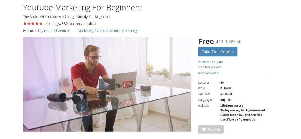 Free Udemy Course on Youtube Marketing For Beginners