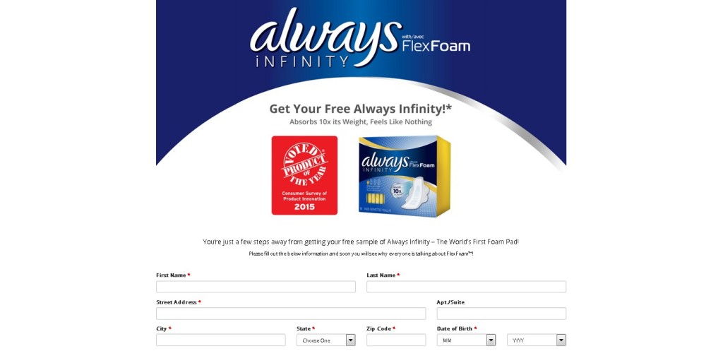 Free sample of Always Infinity – The World’s First Foam Pad!