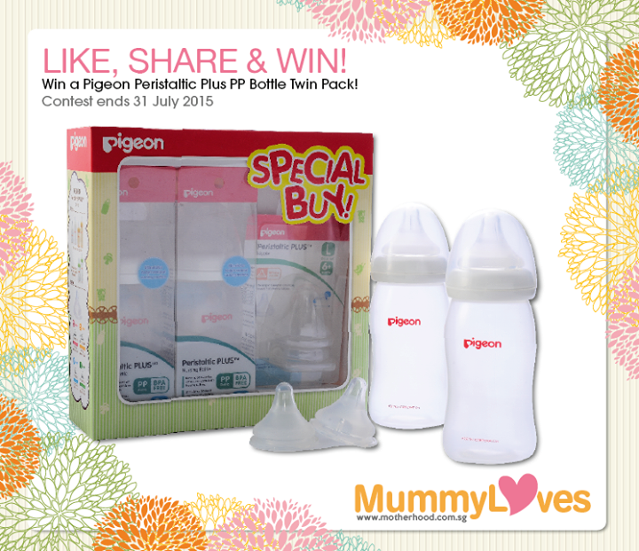 Win Pigeon Peristaltic Plus PP Bottle Twin Pack at Motherhood Magazine Singapore