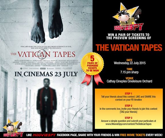 Win a pair of tickets to the preview screening of THE VATICAN TAPES at MoovieSpy Singapore