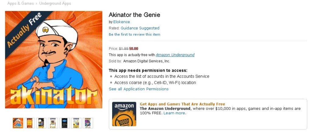 FREE Akinator the Genie at Amazon 1