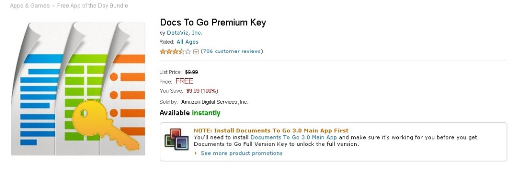 FREE Android App at Amazon Docs To Go Premium Key 1