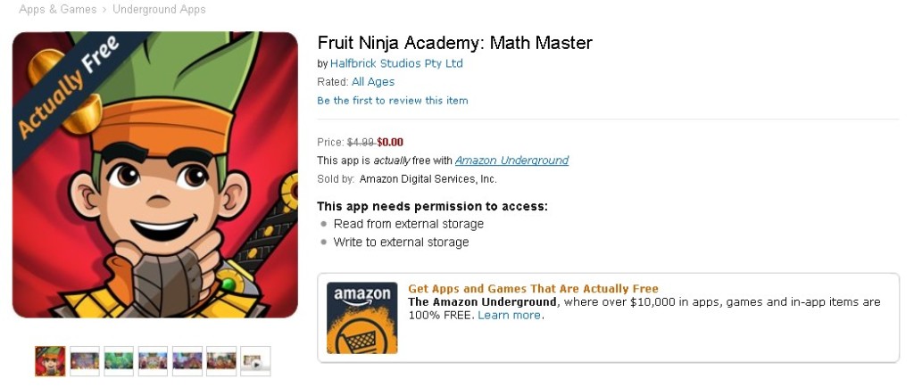 FREE Fruit Ninja Academy Math Master at Amazon 1