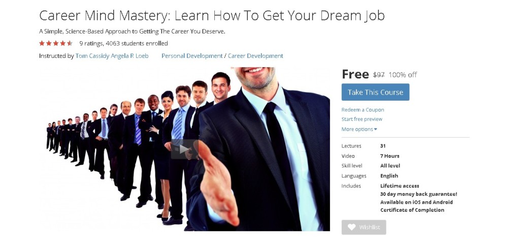 FREE Udemy Course on Career Mind Mastery Learn How To Get Your Dream Job