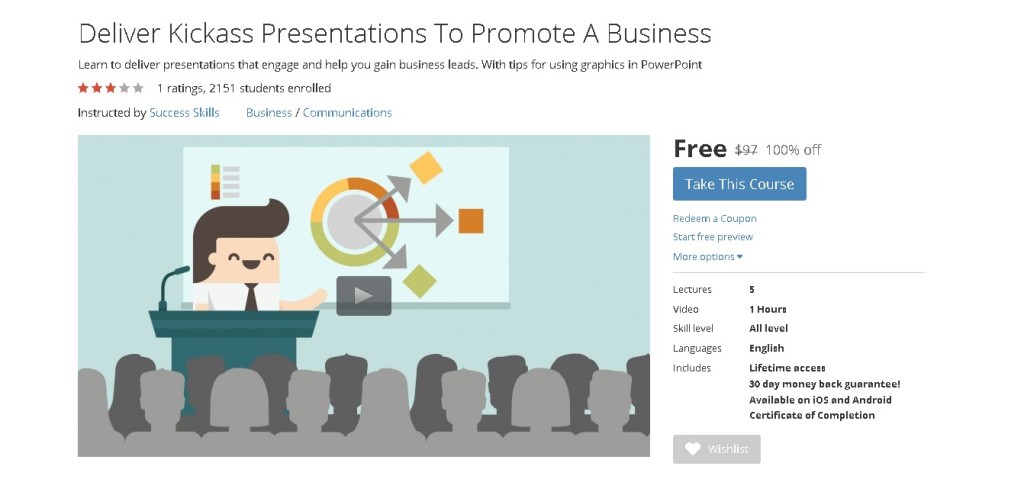 FREE Udemy Course on Deliver Kickass Presentations To Promote A Business
