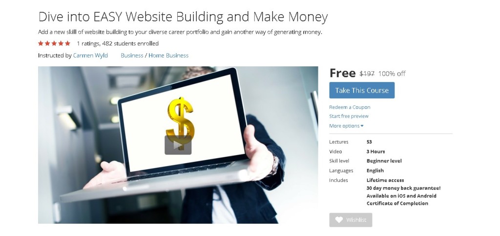 FREE Udemy Course on Dive into EASY Website Building and Make Money