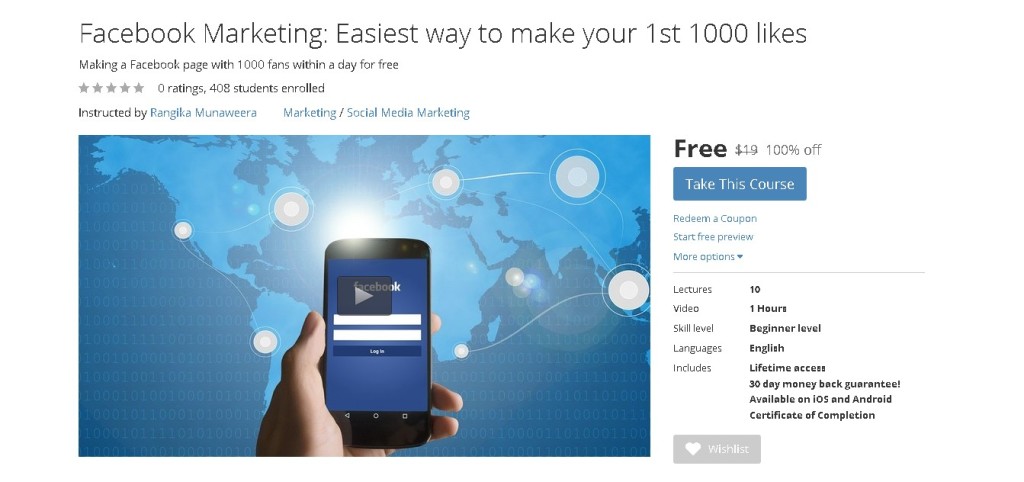 FREE Udemy Course on Facebook Marketing Easiest way to make your 1st 1000 likes