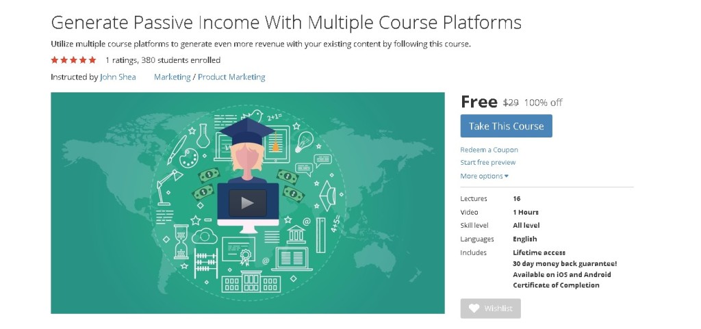 FREE Udemy Course on Generate Passive Income With Multiple Course Platforms