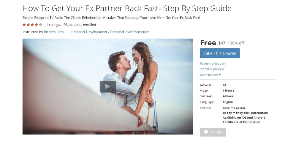 FREE Udemy Course on How To Get Your Ex Partner Back Fast- Step By Step Guide