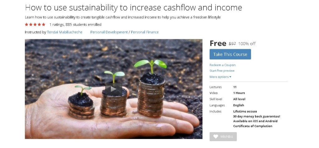 FREE Udemy Course on How to use sustainability to increase cashflow and income