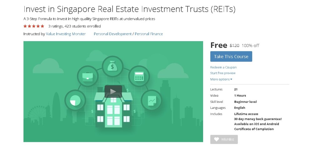 FREE Udemy Course on Invest in Singapore Real Estate Investment Trusts (REITs)