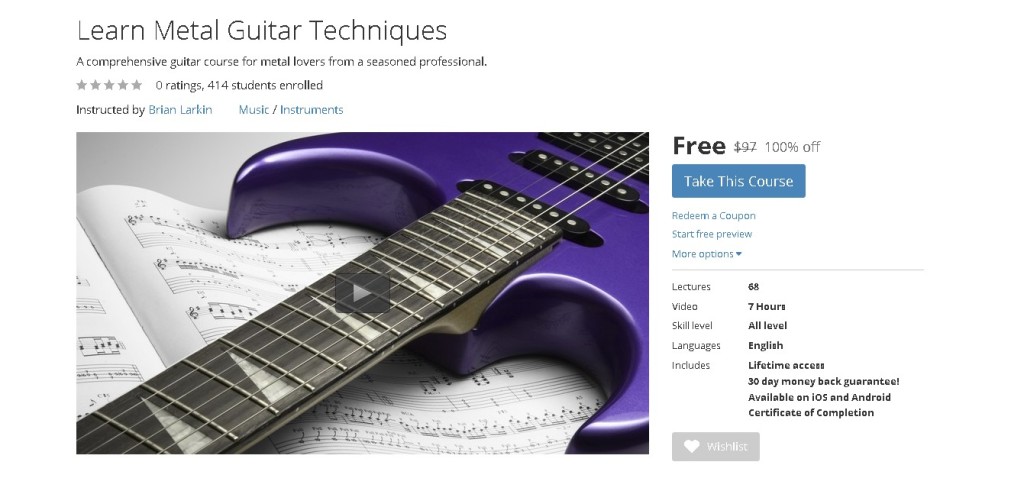 FREE Udemy Course on Learn Metal Guitar Techniques