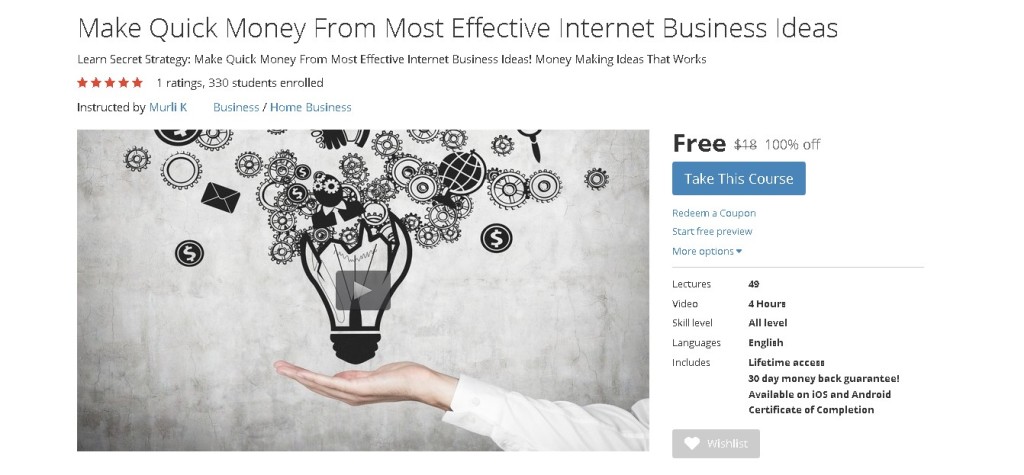 FREE Udemy Course on Make Quick Money From Most Effective Internet Business Ideas