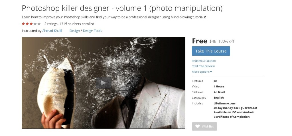 FREE Udemy Course on Photoshop killer designer - volume 1 (photo manipulation)