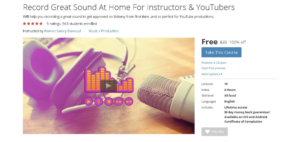 FREE Udemy Course on Record Great Sound At Home For Instructors & YouTubers 1