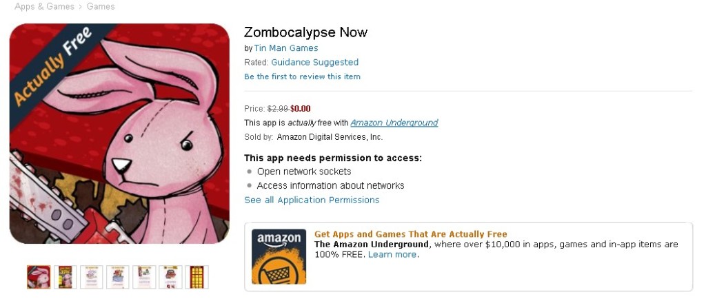 FREE Zombocalypse Now at Amazon