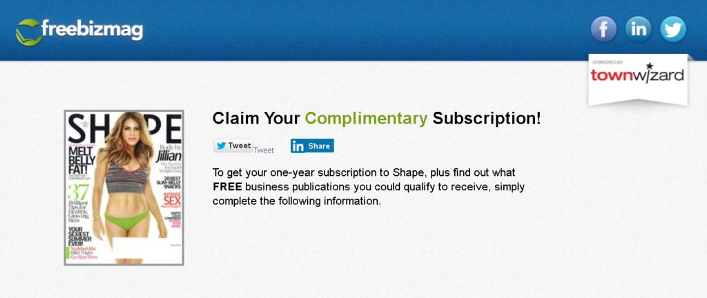 FREE one-year subscription to Shape Magazine at Freebizmag FORM