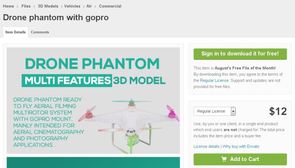 Free 3D Models Drone phantom with gopro at 3D Ocean (2)