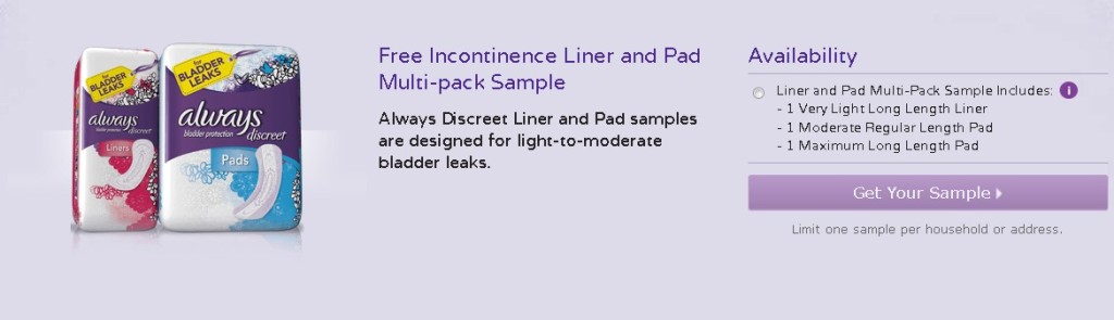 Free Incontinence Liner and Pad Multi-pack Sample at Always Discreet USA